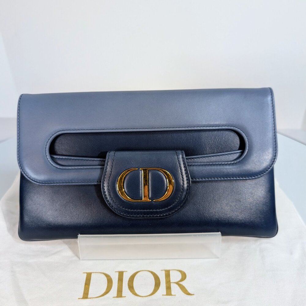 Dior Bicolor Blue Lambskin Flap Clutch with Gold-Tone Dior Chain - Picture 16 of 16
